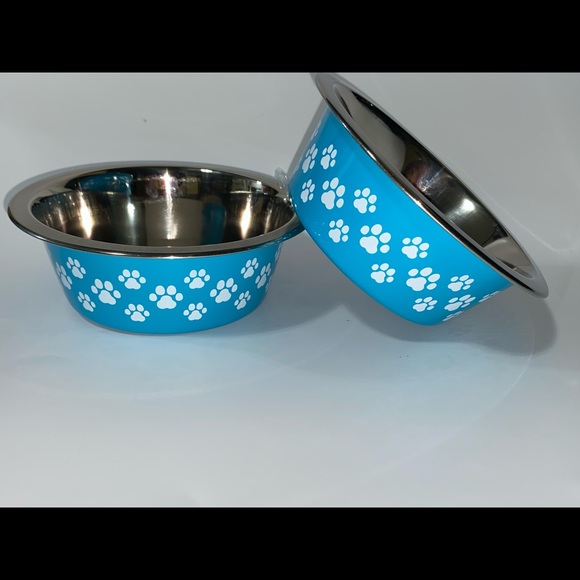 KENNEL CLUB Turquoise Stainless Steel Dog Food Water Paw Prints Pet Bowls - Picture 3 of 4